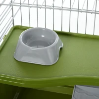 PawHut Small Animal Cage Rabbit Guinea Pigs Chinchillas Cage w/ Wheels Water Bottle Food Dish Platform Ramp 89 x 44 x 43 cm Green(m-9)