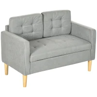 HOMCOM Modern 2 Seater Sofa with Hidden Storage, 117cm Tufted Cotton Couch with Wood Legs, Compact Loveseat for Living Room, Kitchen, Light Grey(m-11)