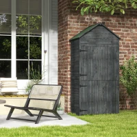 Outsunny Garden Shed 4-Tier Wooden Garden Outdoor Shed 3 Shelves Utility Gardener Cabinet Lockable 2 Doors - Grey(m-10)