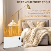 HOMCOM 2000W Electric Convector Heater, Freestanding Space Heater with 3 Heat Settings, Adjustable Thermostat, Timer, White(m-4)