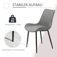 HOMCOM Essstuhl moderner Küchenstuhl Esszimmerstühle mit Rückenlehne Metallbeine für Empfang Wohnzimmerstuhl Kunstleder Metall Schaumstoff Grau 51,5 x 59 x 82 cm(m-5)