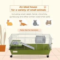 PawHut Small Animal Cage Rabbit Guinea Pigs Chinchillas Cage w/ Wheels Water Bottle Food Dish Platform Ramp 89 x 44 x 43 cm Green(m-4)