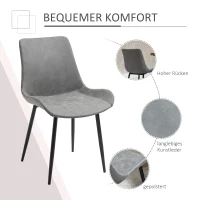 HOMCOM Essstuhl moderner Küchenstuhl Esszimmerstühle mit Rückenlehne Metallbeine für Empfang Wohnzimmerstuhl Kunstleder Metall Schaumstoff Grau 51,5 x 59 x 82 cm(m-4)