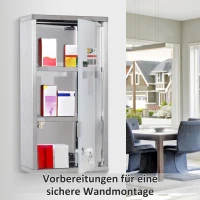 HOMCOM Medizinschrank aus Edelstahl Arzneischrank zur Medikamenten-Aufbewahrung, Abschließbar Medikamentenschrank mit 3 Fächer, Glastür 25 x 12 x 48 cm, Silber(m-7)