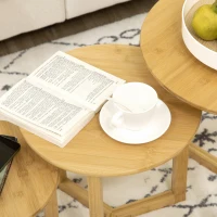 HOMCOM Tavolini da Salotto 3 Pezzi in Bambù con Design Impilabile, Φ48x48/Φ40x40/Φ32x32 cm(m-7)