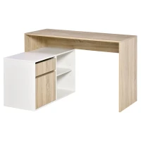 HOMCOM Eckschreibtisch Computertisch Bürotisch Winkelschreibtisch Regal L-Form Spanplatte Weiß+Eiche 120 x 92 x 75,5 cm(m-1)