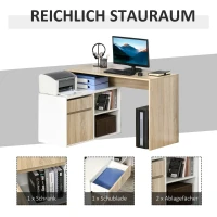HOMCOM Eckschreibtisch Computertisch Bürotisch Winkelschreibtisch Regal L-Form Spanplatte Weiß+Eiche 120 x 92 x 75,5 cm(m-7)
