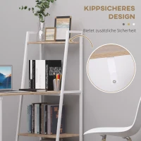 Biurko komputerowe z 4-poziomową biblioteczką biała rama dąb HOMCOM(m-7)