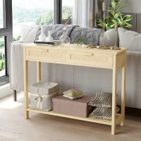 HOMCOM Konsolentisch Beistelltisch Rattan-Design mit 2 Schubladen Sideboard Eingang MDF Spanplatte 100 x 30 x 76 cm(m-4)