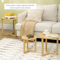 HOMCOM Tavolini da Salotto 3 Pezzi in Bambù con Design Impilabile, Φ48x48/Φ40x40/Φ32x32 cm(m-5)