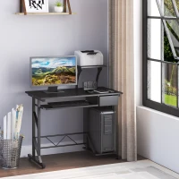 HOMCOM stół komputerowy stół roboczy z półkami i szufladami biurko stół biurowy zajmujący mało miejsca stabilny metal MDF czarny 90 x 50 x 95 cm(m-2)