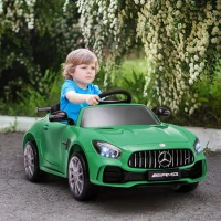 HOMCOM Macchinina per Bambini Elettrica 12V con Licenza Mercedes-AMG GTR, Velocità 3-5km/h, Telecomando, Luci e Suoni, Verde(m-2)