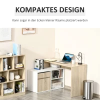 HOMCOM Eckschreibtisch Computertisch Bürotisch Winkelschreibtisch Regal L-Form Spanplatte Weiß+Eiche 120 x 92 x 75,5 cm(m-6)