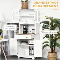 HOMCOM Buffet de cuisine armoire de cuisine 2 placards 2 portes persiennes et acryliques 2 tiroirs grande niche bois caoutchouc MDF blanc(m-4)