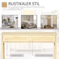 HOMCOM Konsolentisch Beistelltisch Rattan-Design mit 2 Schubladen Sideboard Eingang MDF Spanplatte 100 x 30 x 76 cm(m-6)