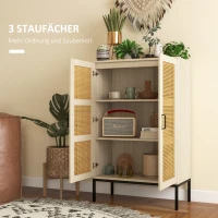 HOMCOM Sideboard im Boho-Stil, Wienergeflechtoptik, Kommode, Natur + Schwarz(m-5)