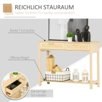 HOMCOM Konsolentisch Beistelltisch Rattan-Design mit 2 Schubladen Sideboard Eingang MDF Spanplatte 100 x 30 x 76 cm(m-5)