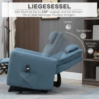 HOMCOM Aufstehsessel, Relaxsessel, mit Liegefunktion, Fernbedienung, Leinenoptik, blau, 85 x 89,5 x 105 cm(m-5)