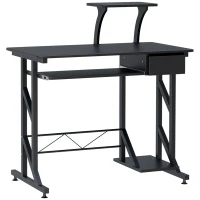 HOMCOM stół komputerowy stół roboczy z półkami i szufladami biurko stół biurowy zajmujący mało miejsca stabilny metal MDF czarny 90 x 50 x 95 cm(m-1)