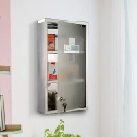 HOMCOM Medizinschrank aus Edelstahl Arzneischrank zur Medikamenten-Aufbewahrung, Abschließbar Medikamentenschrank mit 3 Fächer, Glastür 25 x 12 x 48 cm, Silber(m-2)