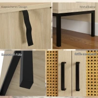 HOMCOM Sideboard im Boho-Stil, Wienergeflechtoptik, Kommode, Natur + Schwarz(m-7)