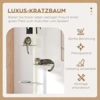 PawHut Drapak z Hamakiem, 3 Poziomy, Sznurek sizalowy, 50 cm x 34 cm x 185 cm, Szary + Naturalny(m-4)