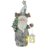 HOMCOM Kerstversiering, Kerstman met kerstboom en lantaarn, warme LED-verlichting, batterijvoeding, voor binnen en buiten, 55 cm(m-1)