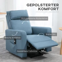 HOMCOM Aufstehsessel, Relaxsessel, mit Liegefunktion, Fernbedienung, Leinenoptik, blau, 85 x 89,5 x 105 cm(m-4)