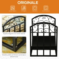 Outsunny Portalegna da Interno ed Esterno in Metallo con Ripiano Curvo, Fino 60kg di Legna, Nero, 60.5x36x46.5cm(m-4)