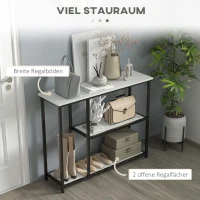 HOMCOM Konsolentisch im Industriedesign, 2 Regale, Marmor-Optik, Schwarz + Weiß(m-4)