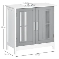 kleankin Modern Under Sink Cabinet with 2 Doors, Bathroom Vanity Unit, Pedestal Under Sink Design, Storage Cupboard with Adjustable Shelves, Grey(m-3)