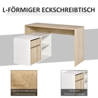 HOMCOM Eckschreibtisch Computertisch Bürotisch Winkelschreibtisch Regal L-Form Spanplatte Weiß+Eiche 120 x 92 x 75,5 cm(m-4)