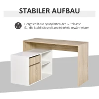 HOMCOM Eckschreibtisch Computertisch Bürotisch Winkelschreibtisch Regal L-Form Spanplatte Weiß+Eiche 120 x 92 x 75,5 cm(m-5)