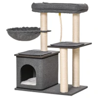 PawHut Arbre à chat avec griffoir en sisal niche lit pour chat hamac corde à taquiner plateformes en panneaux de particules coussins lavés 60 x 40 x 83 cm gris foncé(m-1)