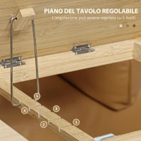 HOMCOM Tavolino da Divano a Forma di C in Legno di Bambù con Piano Inclinabile su 5 Livelli, 60x33x67cm(m-6)
