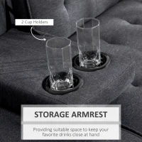 HOMCOM Upholstered Click Clack Sofa Bed, Linen-Feel 3 Seater Sofa Bed with Storage and Cupholders, Grey(m-4)