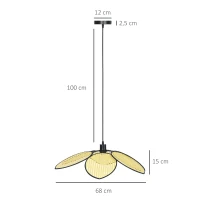 HOMCOM Candeeiro de Teto com Forma de Flor Candeeiro de Teto de Vime Sintético com Cabo Ajustável Ø68x115 cm Madeira(m-3)