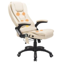 HOMCOM Executive Office Chair with Massage and Heat, High Back PU Leather Massage Office Chair with Adjustable Height, Beige(m-11)
