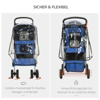 PawHut Hundebuggy Hundewagen bis 10 kg Klappbar Regenschutz Bodenkorb 2 Becherhalter 75 cm x 45 cm x 97 cm, Blau(m-6)