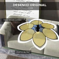 HOMCOM Candeeiro de Teto com Forma de Flor Candeeiro de Teto de Vime Sintético com Cabo Ajustável Ø68x115 cm Madeira(m-4)