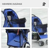 PawHut Hundebuggy Hundewagen bis 10 kg Klappbar Regenschutz Bodenkorb 2 Becherhalter 75 cm x 45 cm x 97 cm, Blau(m-8)