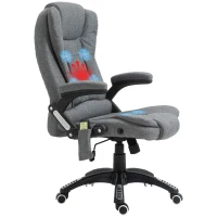 Vinsetto Massage Recliner Chair Heated Office Chair with Six Massage Points Linen-Feel Fabric 360° Swivel Wheels Grey(m-11)