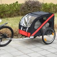 PawHut Przyczepa Rowerowa dla Psów Transportowa Terenowa dla Zwierząt Wodoodporna z Tkaniny Oxford i Ramą Stalową 145 x 80 x 87 cm Czarno-Czerwona(m-2)