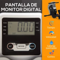 HOMCOM Máquina de Remo Magnética Plegable con 8 Niveles de Resistencia Monitor Digital 2 Ruedas de Transporte y Marco de Acero para Fitness en Casa Carga 130 kg 183x56x56 cm Negro(m-5)