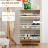 HOMCOM Mobile Scarpiera Salvaspazio in Truciolato con 3 Cassetti e 2 Ripiani Interni Regolabili, 70x23.5x122 cm, Bianco(m-4)
