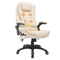 HOMCOM Executive Office Chair with Massage and Heat, High Back PU Leather Massage Office Chair with Adjustable Height, Beige(m-1)