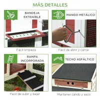 PawHut Gallinero con Ponedero Techo Abatible y Nido Rampa Zona Exterior para Jardín de Madera de Abeto 201x75x117 cm Rojo y Blanco(m-7)