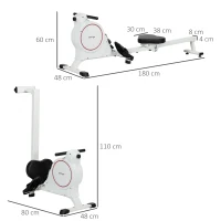 SPORTNOW Máquina de Remo Magnético Remo para Casa Plegable Resistencia de 8 Niveles Pantalla LCD y 2 Ruedas 180x48x60 cm Blanco(m-3)