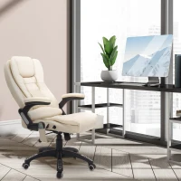 HOMCOM Executive Office Chair with Massage and Heat, High Back PU Leather Massage Office Chair with Adjustable Height, Beige(m-10)