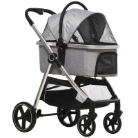 PawHut Hundebuggy Hundewagen bis 10 kg Klappbar Tragtasche Bodenkorb 83 cm x 58 cm x 102 cm, Hellgrau(m-1)